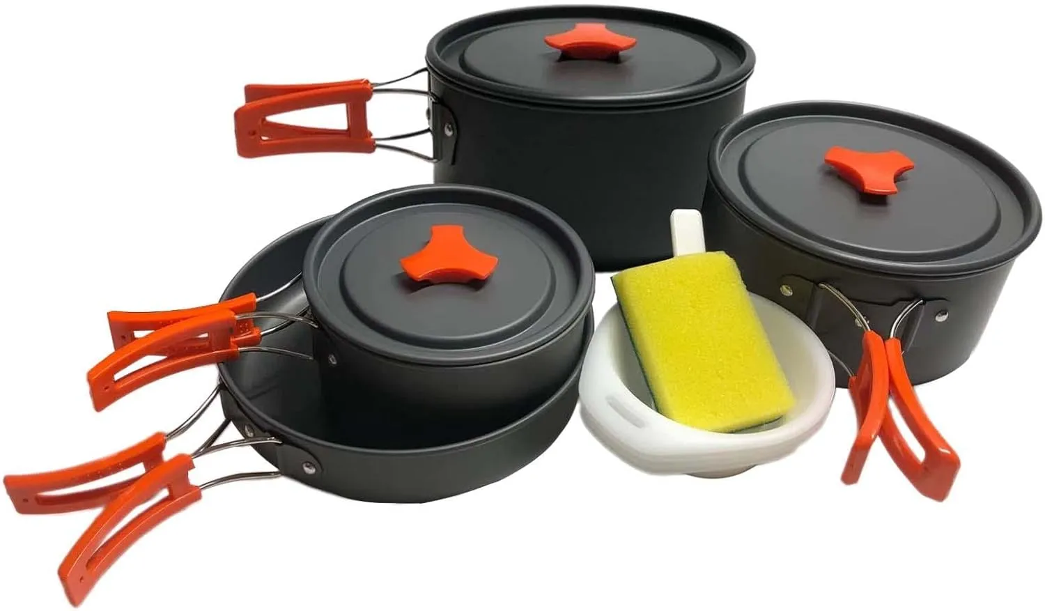 Camping Cookware Mess Kit Frying Pan with Storage Bag Rice Spoon Cooking Gear 3 Pots for Outdoor Cooking Barbecue Backpacking