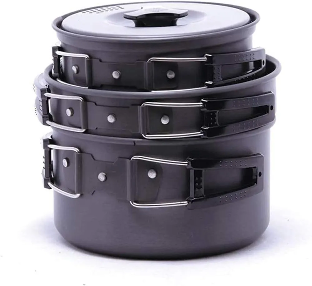 Camping Cookware Mess Kit, Nonstick Backpacking Cooking Set, Outdoor Cook Gear,