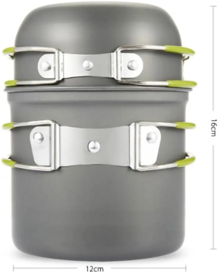 Camping Cookware, Outdoor Camping Cooking Portable Compact Picnic BBQ Cutlery Cookware Set Portable Stove(Green)