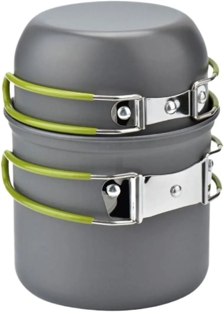 Camping Cookware, Outdoor Camping Cooking Portable Compact Picnic BBQ Cutlery Cookware Set Portable Stove(Green)