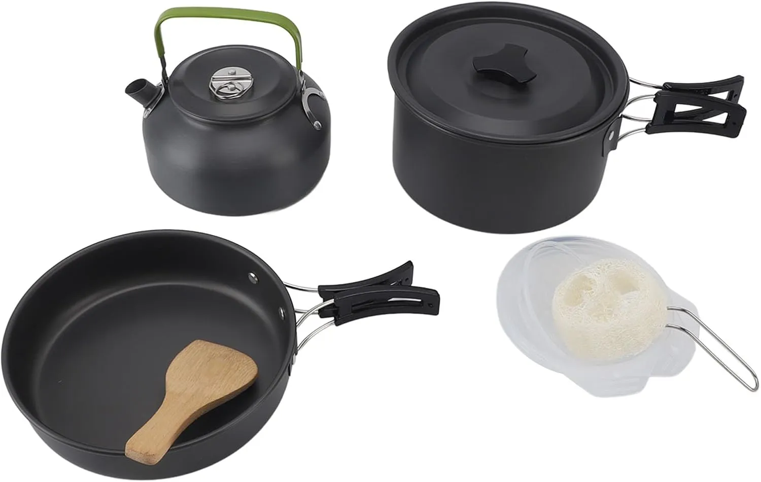 Camping Cookware Portable Nonstick Pot and Pan Set with Kettle Bowls Spoon Spatula Backpacking Outdoor Picnic Barbecue Cooking