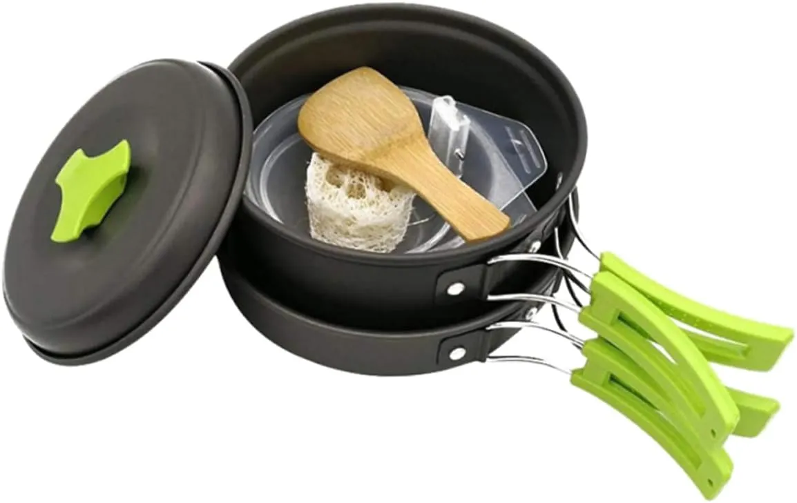 Camping Cookware Set 1 Set of Nonstick Aluminum Pots Skid-Resistant Handles Easy to Clean for Outdoor Activities