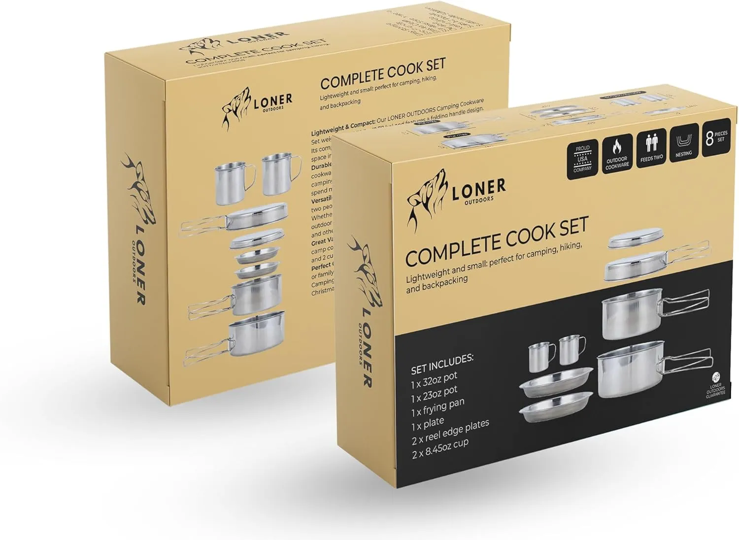 Camping Cookware Set 8-Piece Stainless Steel Backpacking and Camping Cooking Mess Kit - Lightweight and Durable Cook Set for Hiking, Outdoor Adventures, and Picnics