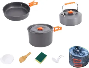 Camping Cookware Set, Camping Gear Campfire Utensils, Non-Stick Cooking Equipment, Lightweight Stackable Pot Pan Bowls with Storage Bag for Outdoor Hiking
