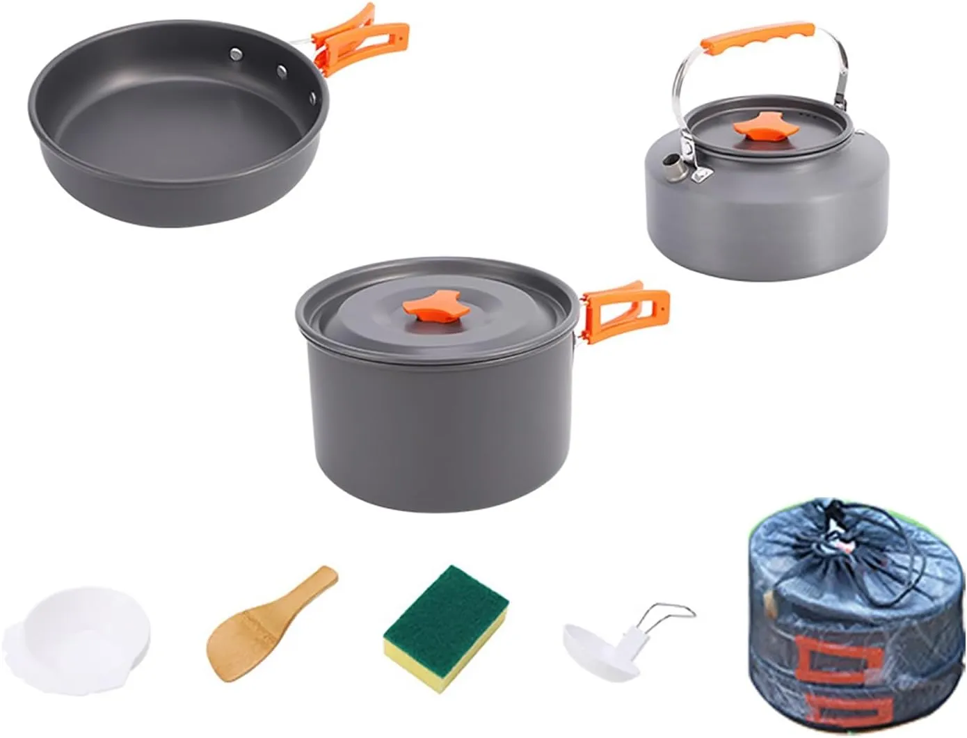 Camping Cookware Set, Camping Gear Campfire Utensils, Non-Stick Cooking Equipment, Lightweight Stackable Pot Pan Bowls with Storage Bag for Outdoor Hiking