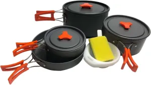 Camping Cookware Set Cooking Gear Rice Spoon Nonstick Cooking Utensils Set 3 Pots and Pan for Outdoor Barbecue Family Picnic
