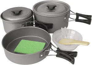 Camping Cookware Set for Campfire Cooking Gear Compact Easy to Clean Cooking Pot and Pan for Backpacking Hiking Picnic