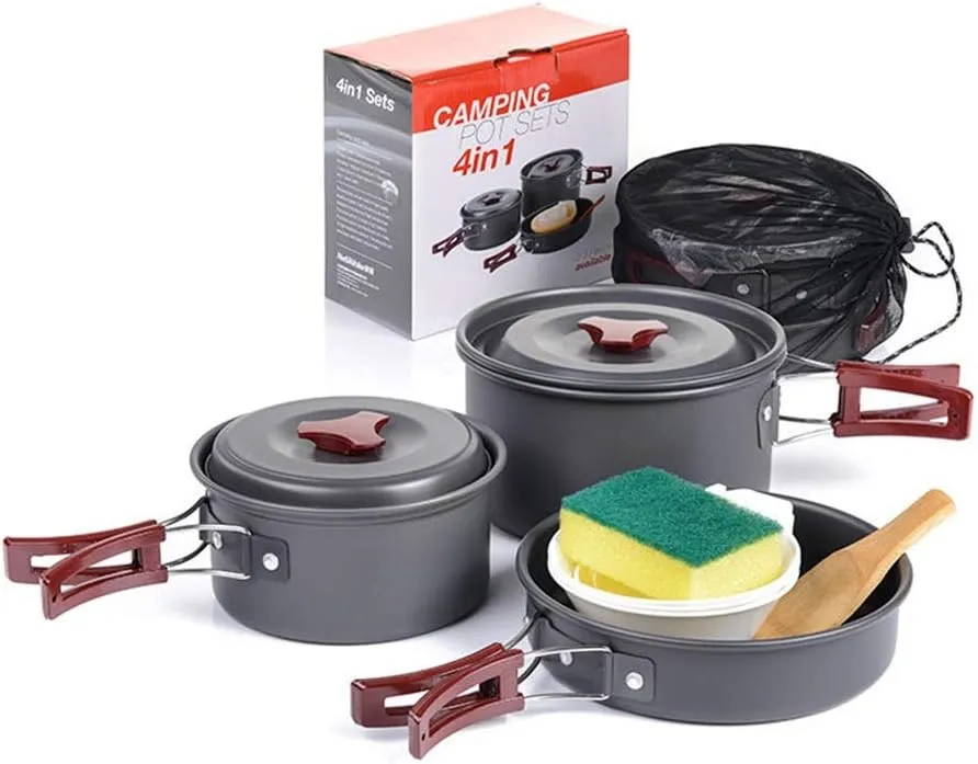 Camping Cookware Set Kit Nonstick Lightweight Pots Pans with Mesh Set Bag for Backpacking Hiking Picnic Outdoor Pots & Pans