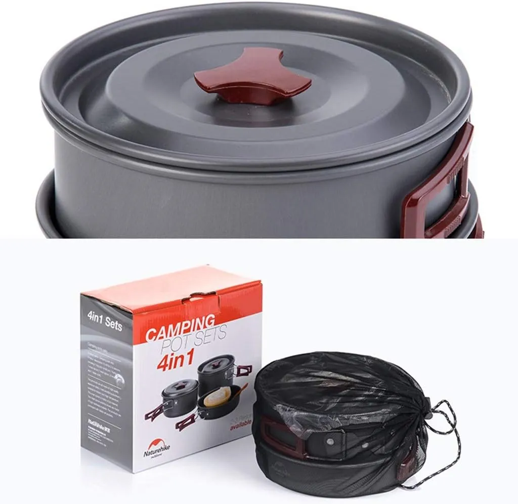 Camping Cookware Set Kit Nonstick Lightweight Pots Pans with Mesh Set Bag for Backpacking Hiking Picnic Outdoor Pots & Pans