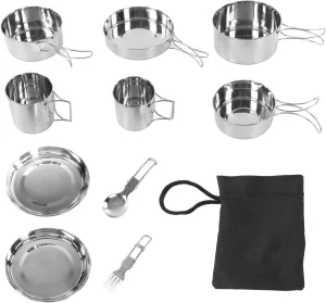 Camping Cookware Set Stainless Steel 12 PCS Portable Picnic Cooking Pot Cup
