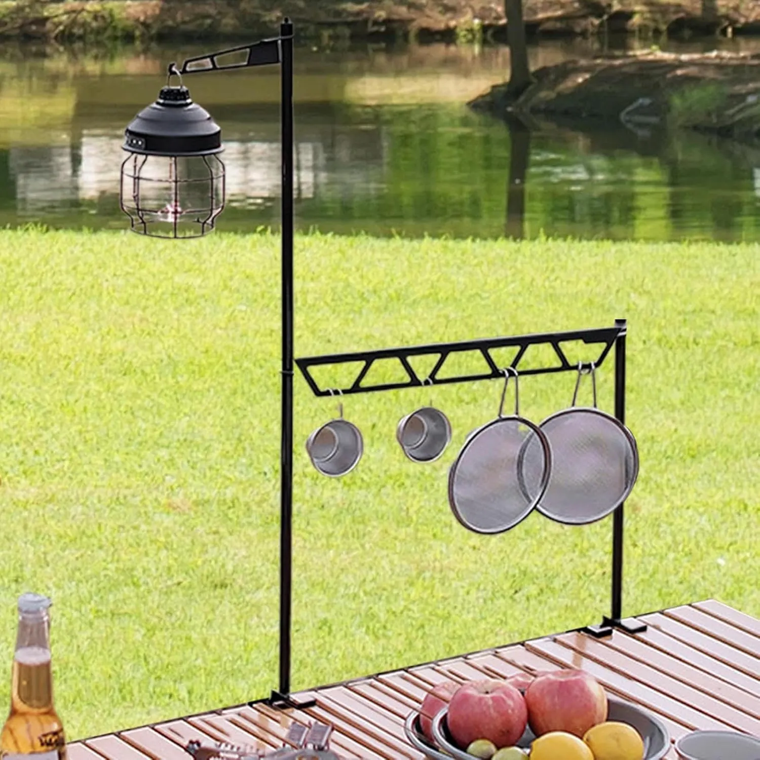 Camping Cookware Shelf | Tabletop Cookware Storage Rack | Metal Cutlery Holder, Portable Removable Tool Organizer for Camping Picnic BBQ Outdoor Fishing