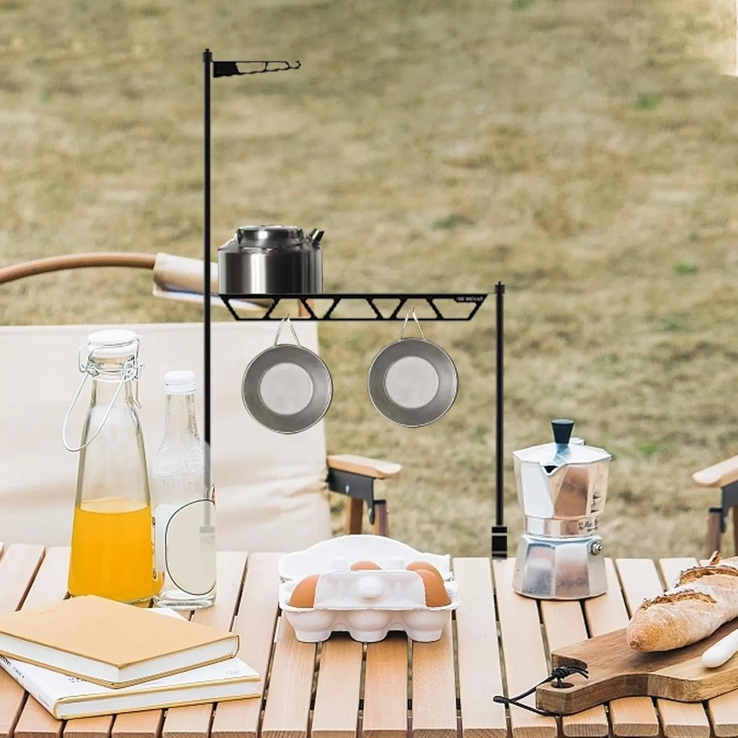 Camping Cookware Shelf | Tabletop Cookware Storage Rack | Metal Cutlery Holder, Portable Removable Tool Organizer for Camping Picnic BBQ Outdoor Fishing