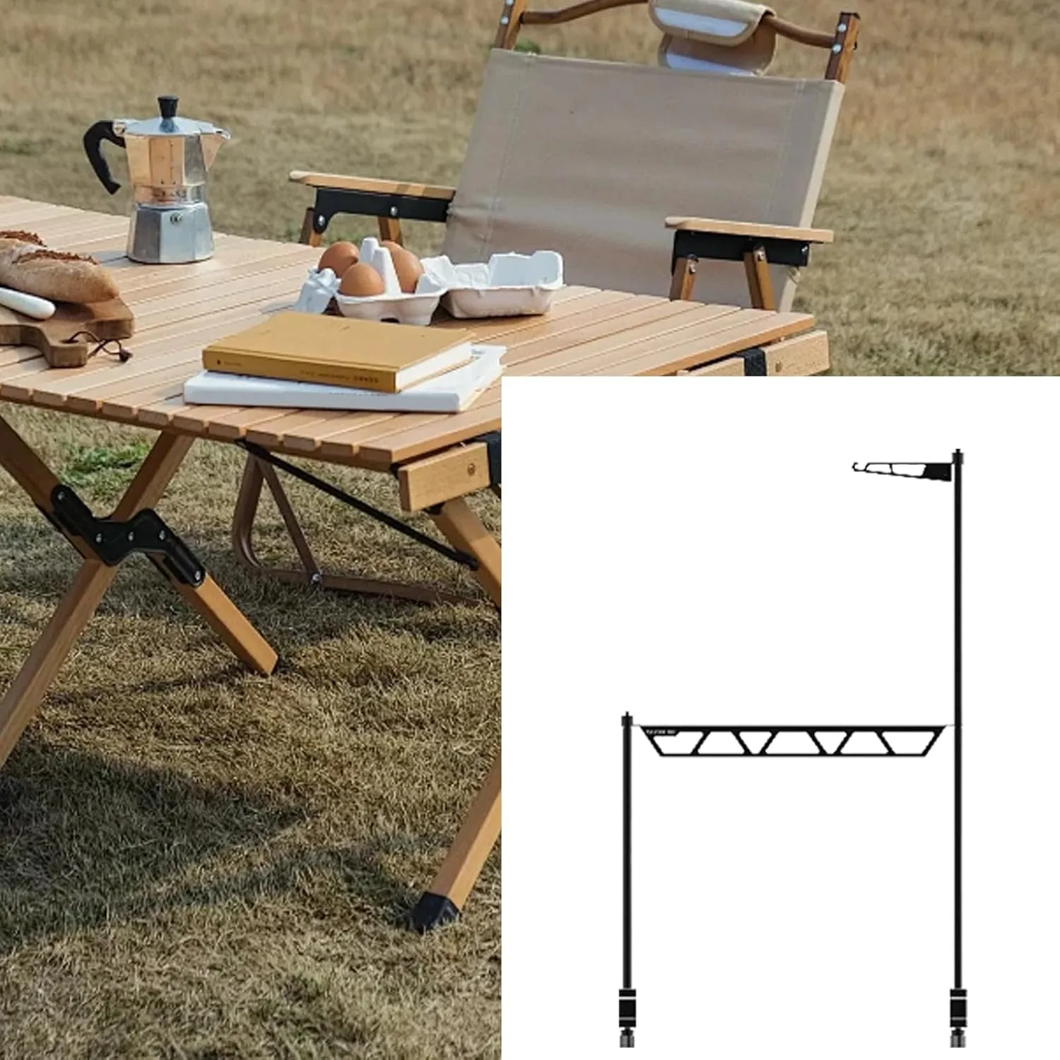 Camping Cookware Stand | Tabletop Cookware Storage Rack | Metal Cutlery Holder, Portable Removable Tool Organizer for Camping Picnic BBQ Outdoor Fishing