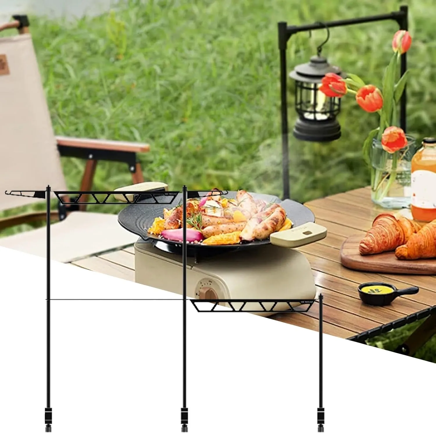 Camping Cookware Stand - Tabletop Utensil Stand - Metal Cutlery Holder, Portable Removable Tool Organizer for Camping Picnic BBQ Outdoor Fishing