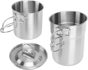 Camping Cups and Mugs, 304 Food Grade Stainless Steel Compact Camping Pot with Lid, Portable Foldable Small Camping Cookware Set for Outdoor Hiking Picnic Backpacking