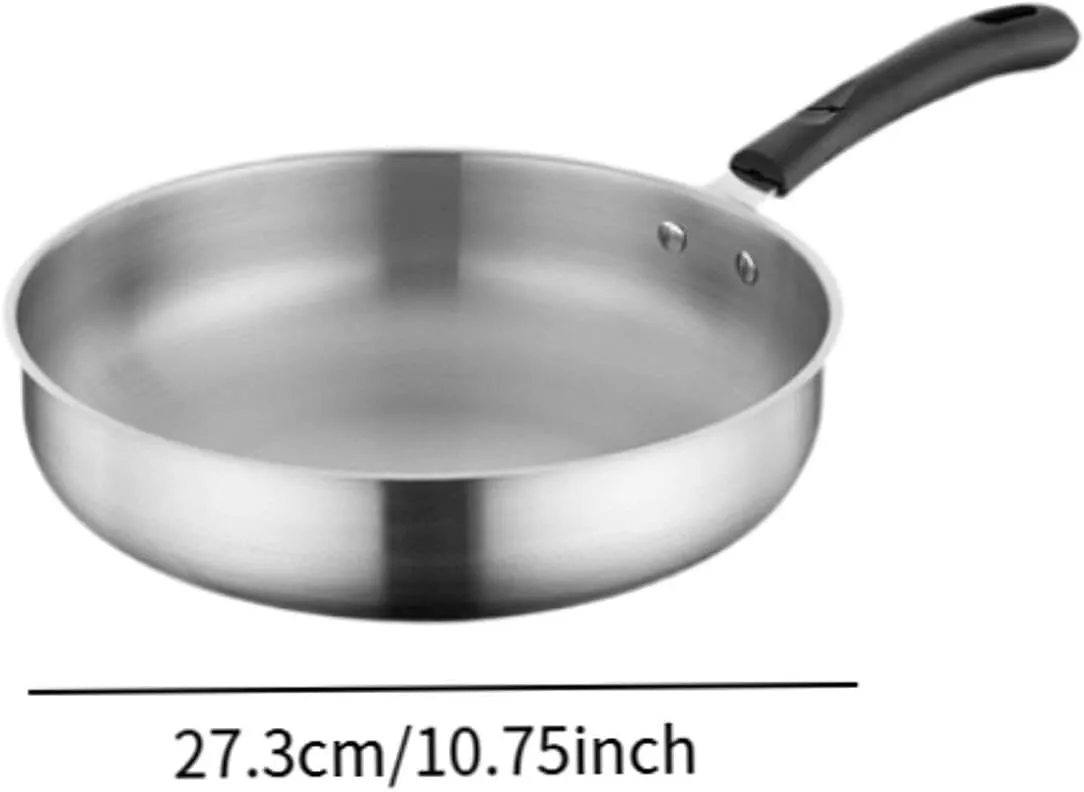 Camping Frying Pan Stainless Steel Non Stick Equipment Tableware Cookware Deep Fry Pan for Hiking Indoor Outdoor Activities, 27.3cm
