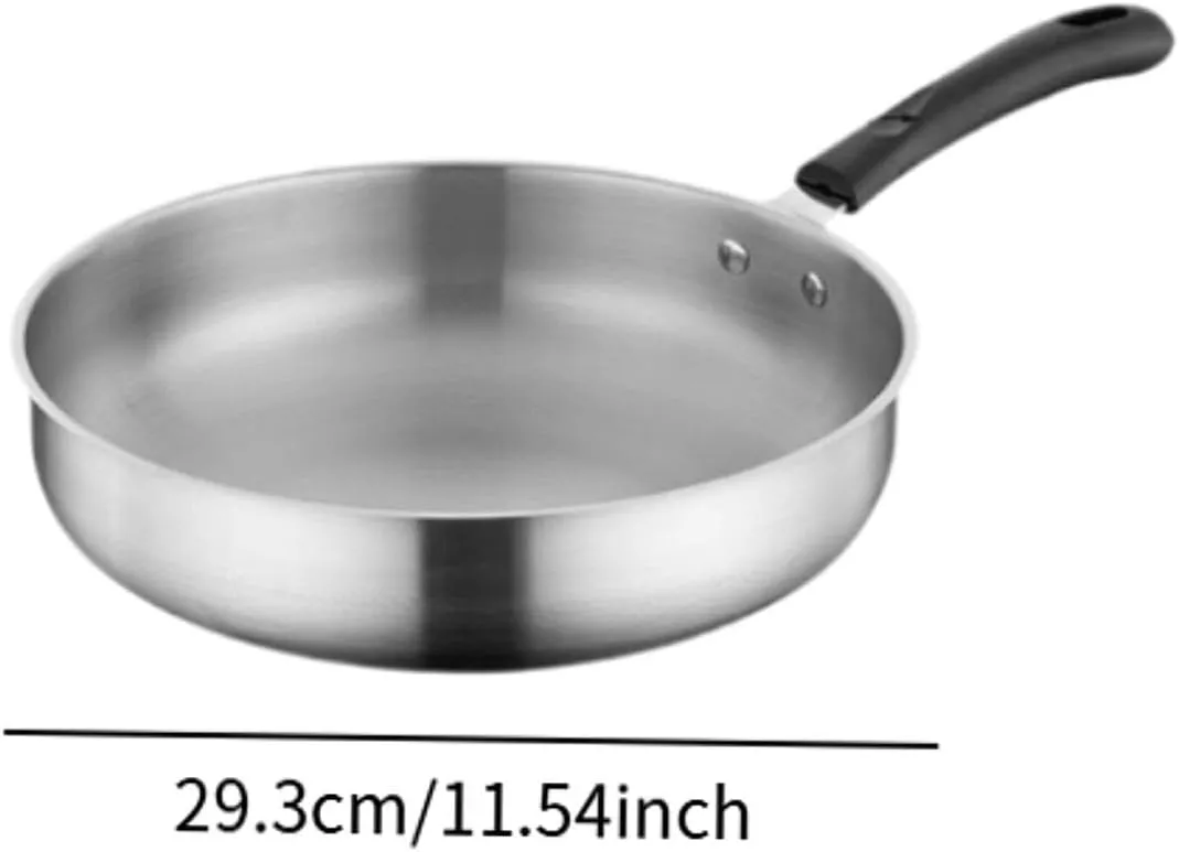 Camping Frying Pan Stainless Steel Non Stick Equipment Tableware Cookware Deep Fry Pan for Hiking Indoor Outdoor Activities, 29.3cm