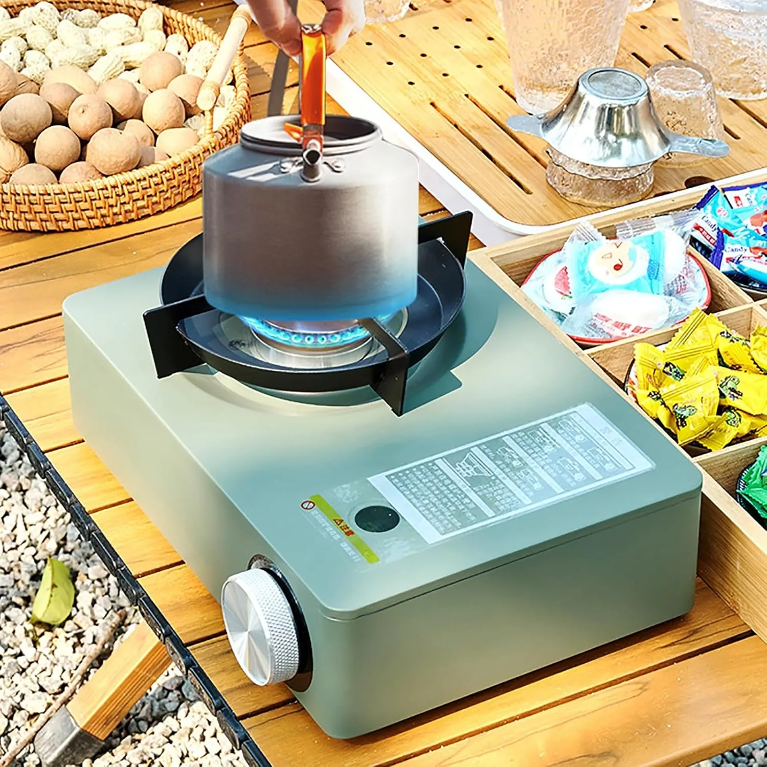 Camping Gas Stove, 5200W Portable Windproof Backpacking Burner, Camp Cooking Stove, Cooking Stoves with Carry Case for BBQ Outdoor Cooking Hiking Fishing Picnic,Green2