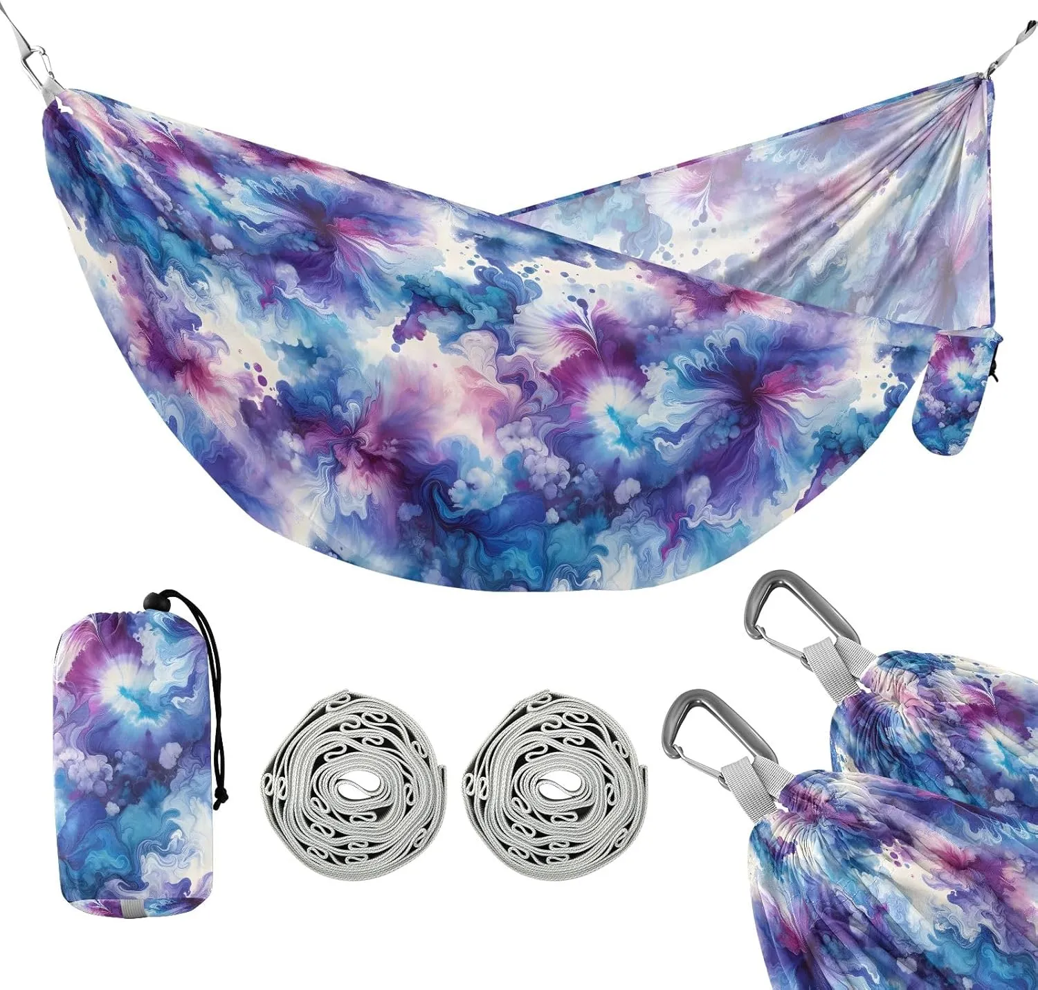 Camping Hammock Outdoor Hammocks for Outside Abstract Tie Dyeing Beach Trees Portable Lightweight with Pockets Tree Straps Indoor