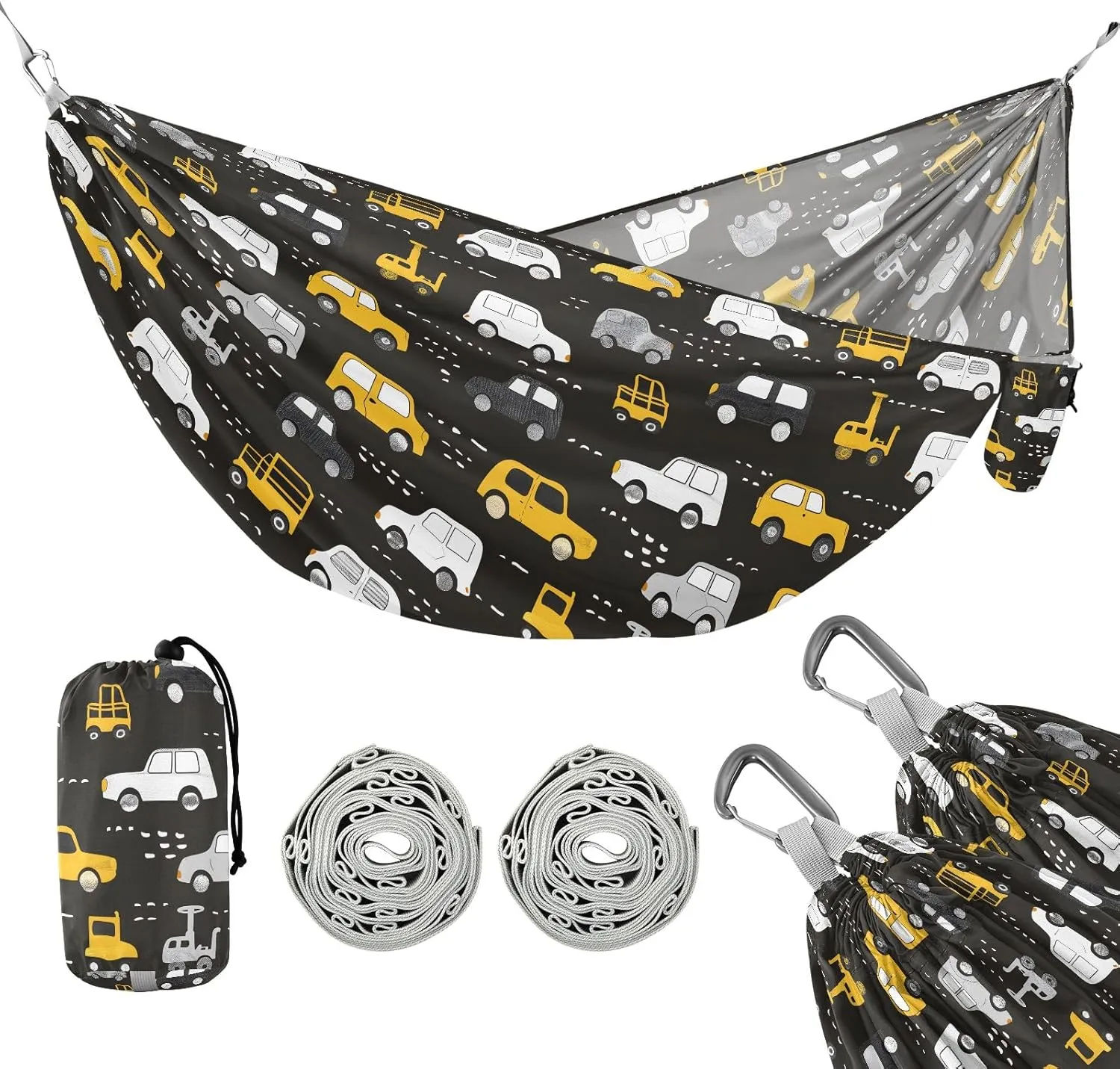 Camping Hammock Outdoor Hammocks for Outside Cars Black Beach Trees Portable Lightweight with Pockets Tree Straps Indoor