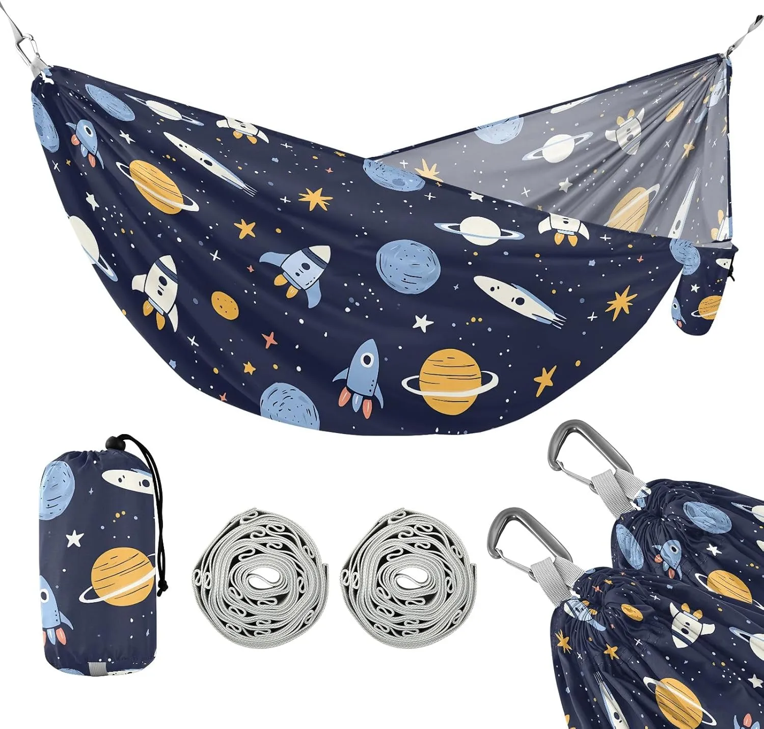 Camping Hammock Outdoor Hammocks for Outside Cartoon Planet Space Beach Trees Portable Lightweight with Pockets Tree Straps Indoor