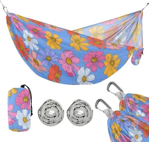 Camping Hammock Outdoor Hammocks for Outside Cosmos Flower Beach Trees Portable Lightweight with Pockets Tree Straps Indoor Small