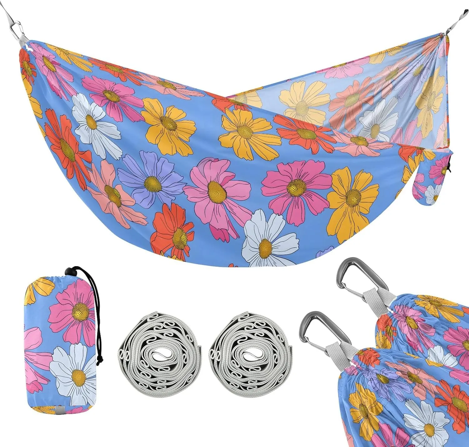 Camping Hammock Outdoor Hammocks for Outside Cosmos Flower Beach Trees Portable Lightweight with Pockets Tree Straps Indoor Small