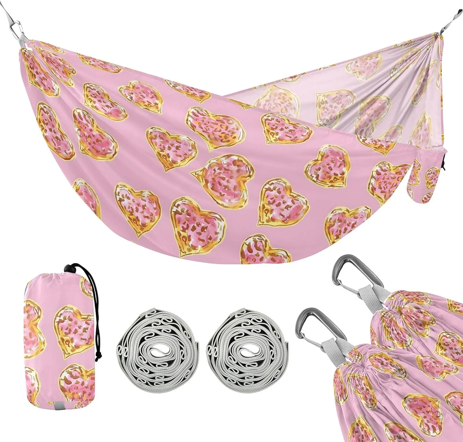 Camping Hammock Outdoor Hammocks for Outside Cute Heart Beach Trees Portable Lightweight with Pockets Tree Straps Indoor Small