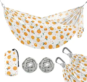 Camping Hammock Outdoor Hammocks for Outside Orange Polka Dot Beach Trees Portable Lightweight with Pockets Tree Straps Indoor