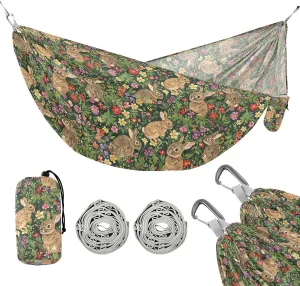 Camping Hammock Outdoor Hammocks for Outside Rabbit Green Flower Beach Trees Portable Lightweight with Pockets Tree Straps Indoor