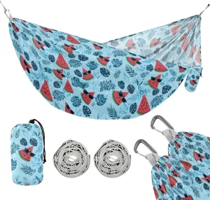 Camping Hammock Outdoor Hammocks for Outside Watermelon Blue Beach Trees Portable Lightweight with Pockets Tree Straps Indoor