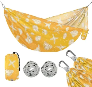 Camping Hammock Outdoor Hammocks for Outside Yellow Starfish Conch Beach Trees Portable Lightweight with Pockets Tree Straps Indoor