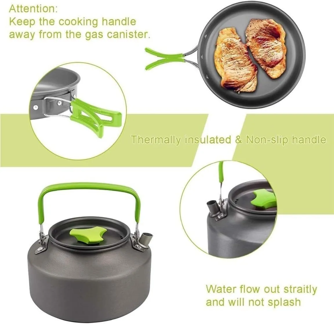 Camping Kitchen Utensil Outdoor Camping Hiking Cookware Utensils 2-3 People Portable Travel Picnic Teapot Pot Frying Pan Cooking for Outdoor Cooking(Black)