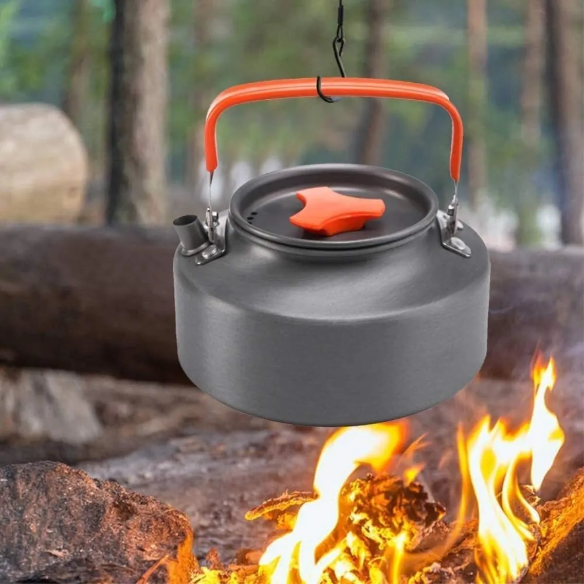 Camping Kitchen Utensil Outdoor Camping Hiking Cookware Utensils 2-3 People Portable Travel Picnic Teapot Pot Frying Pan Cooking for Outdoor Cooking(Black)