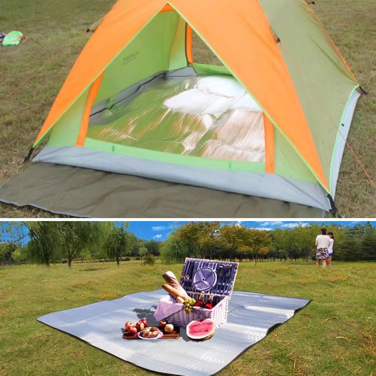Camping Mat Foam Foil Blanket Camping Foam Pad Insulating Foil Mat Sleeping Tent Pad Thermal Sleeping Mattress Mat Pad Waterproof Aluminum Foil Outdoor Camping Mat with Carrying Bag