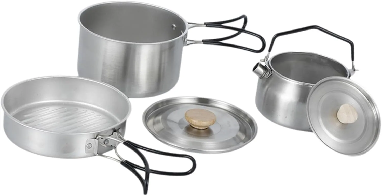 Camping Mess Kit Nonstick Frying Pan Equipment Foldable Handle Multipurpose Soup
