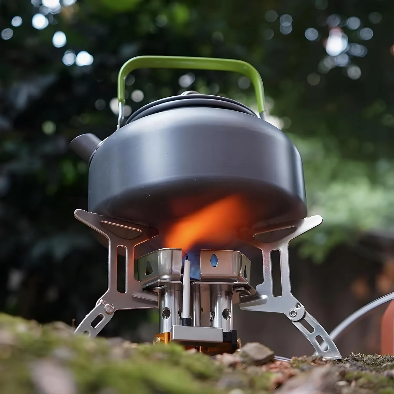 Camping Outdoor Windproof Gas Burner, 5800W Windproof Camp Stove Camping Gas Stove with Fuel Canister Adapter, Piezo Ignition, Carry Case, for Outdoor Backpacking Hiking and Picnic (2PCS)