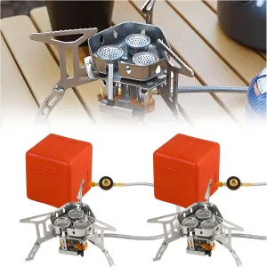 Camping Outdoor Windproof Gas Burner, 5800W Windproof Camp Stove Camping Gas Stove with Fuel Canister Adapter, Piezo Ignition, Carry Case, for Outdoor Backpacking Hiking and Picnic (2PCS)