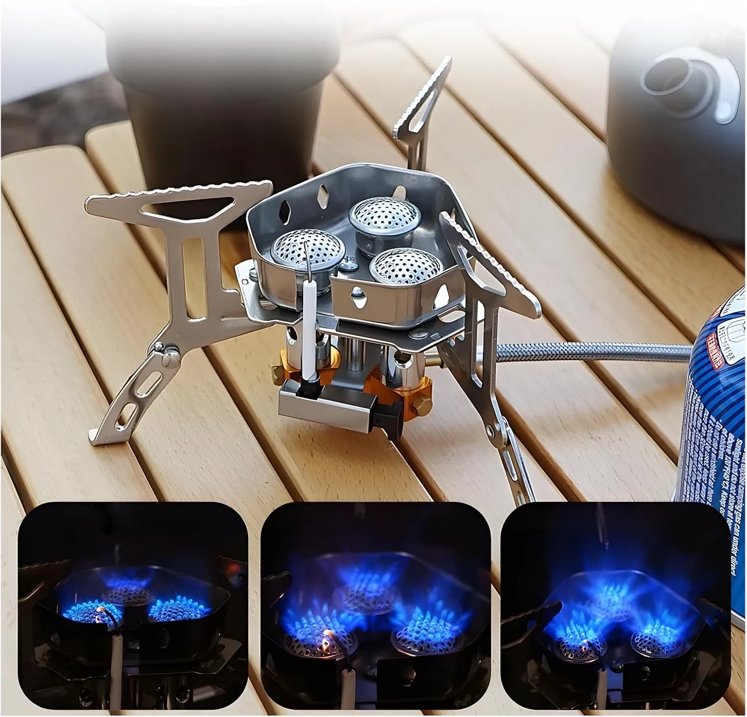 Camping Outdoor Windproof Gas Burner, 5800W Windproof Camp Stove Camping Gas Stove with Fuel Canister Adapter, Piezo Ignition, Carry Case, for Outdoor Backpacking Hiking and Picnic (2PCS)