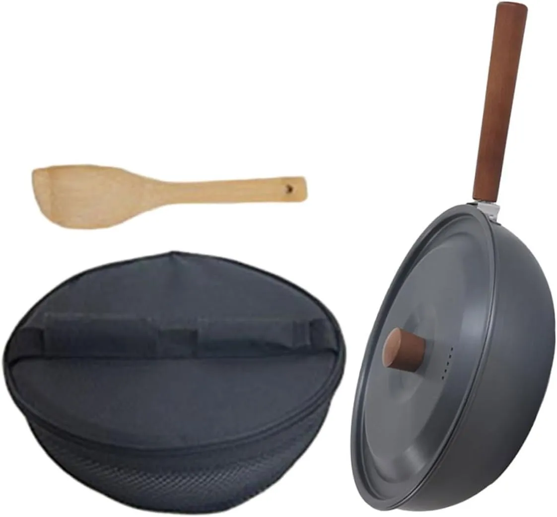 Camping Pot Picnic Skillet Portable Outdoor Cooking Pan Single Pot for Outdoor Cooking Detachable Wooden Handle