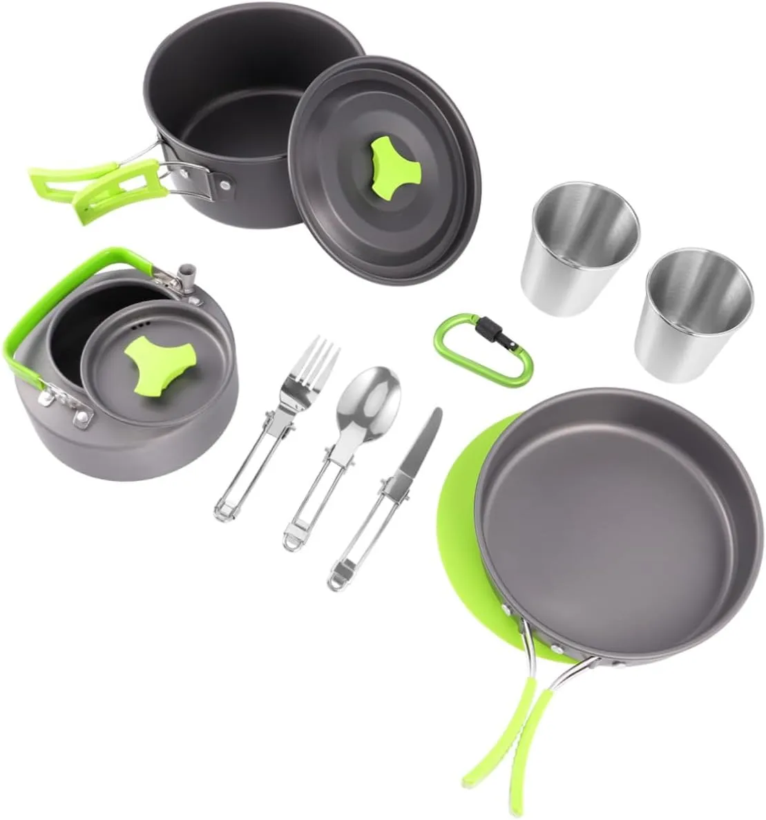 Camping Pot Set 12 Pcs Cooking Gear Portable Picnic Tableware Camping Cooking Kit for 1-2 People