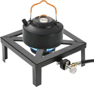 Camping Single Burner Stove, Propane Burner for Outdoor Cooking Gas Stove with Propane Regulator Hose, 0-20PSI Pressure Adjustment Portable Camping Stove for Patio Camping BBQ