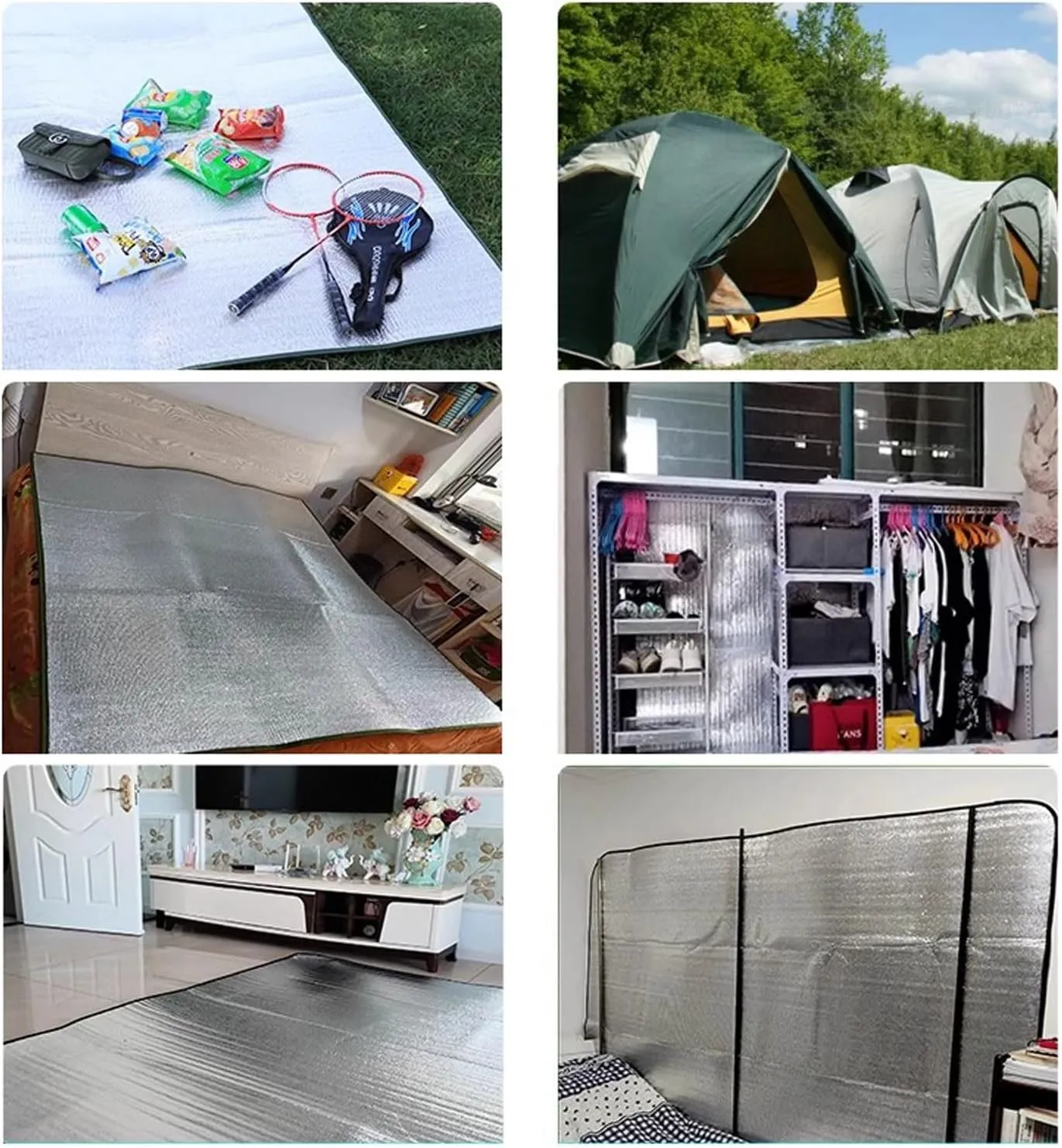 Camping Sleeping Mat - Aluminum Foil Waterproof Thermal Insulated Foam Pad, Foldable Double-Sided Ground Mat with Storage Bag, Ultralight Tent Floor Mat