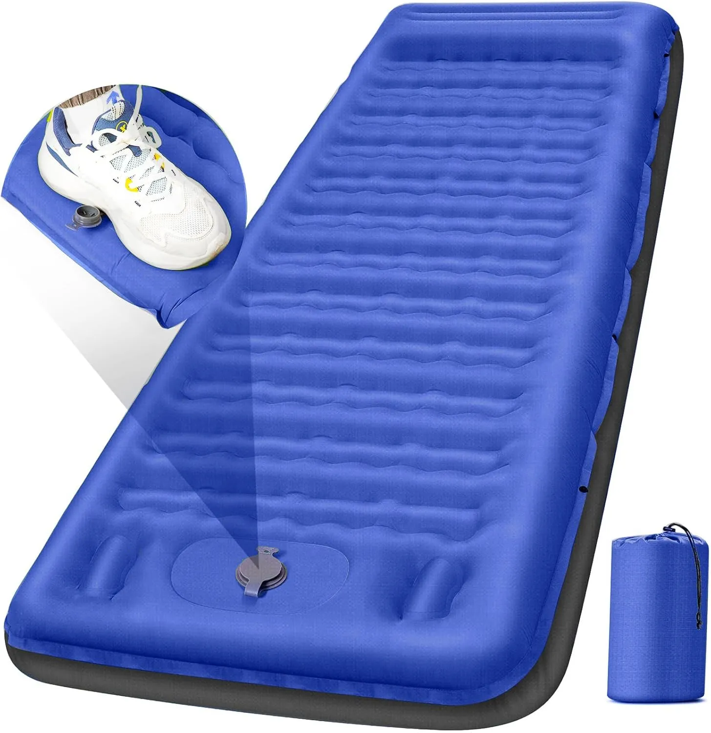 Camping Sleeping Pad, Extra Thick 5 Inch Camping Mat with Pillow Built-in Foot Pump Inflatable Sleeping Pads Compact for Camping Backpacking Hiking Traveling Tent（Blue Grey）
