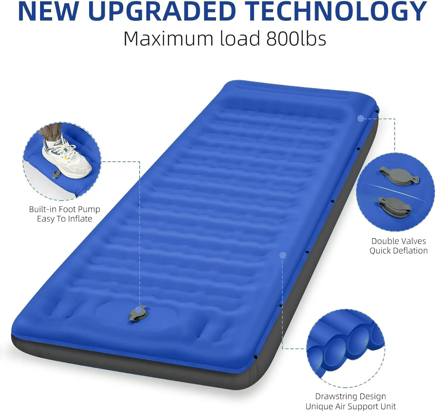 Camping Sleeping Pad, Extra Thick 5 Inch Camping Mat with Pillow Built-in Foot Pump Inflatable Sleeping Pads Compact for Camping Backpacking Hiking Traveling Tent（Blue Grey）