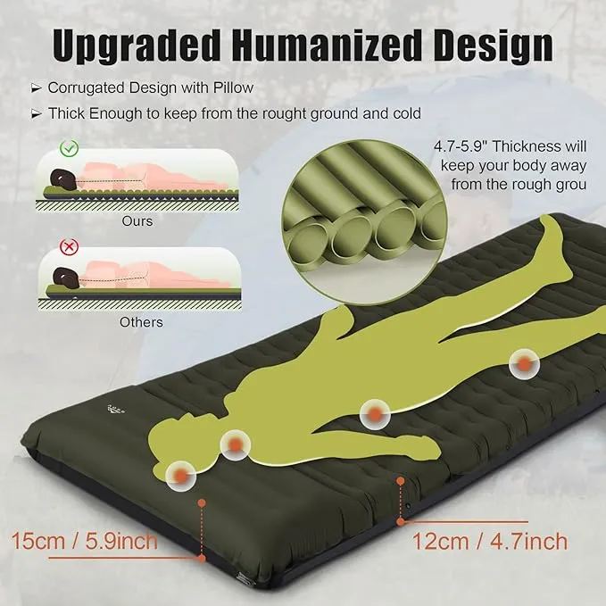 Camping Sleeping Pad, Extra Thickness 4.7 Inch Inflatable Sleeping Mat Lightweight Waterproof Camping with Built-in Pump Air Mattress for Backpacking, Hiking, Tent, Traveling