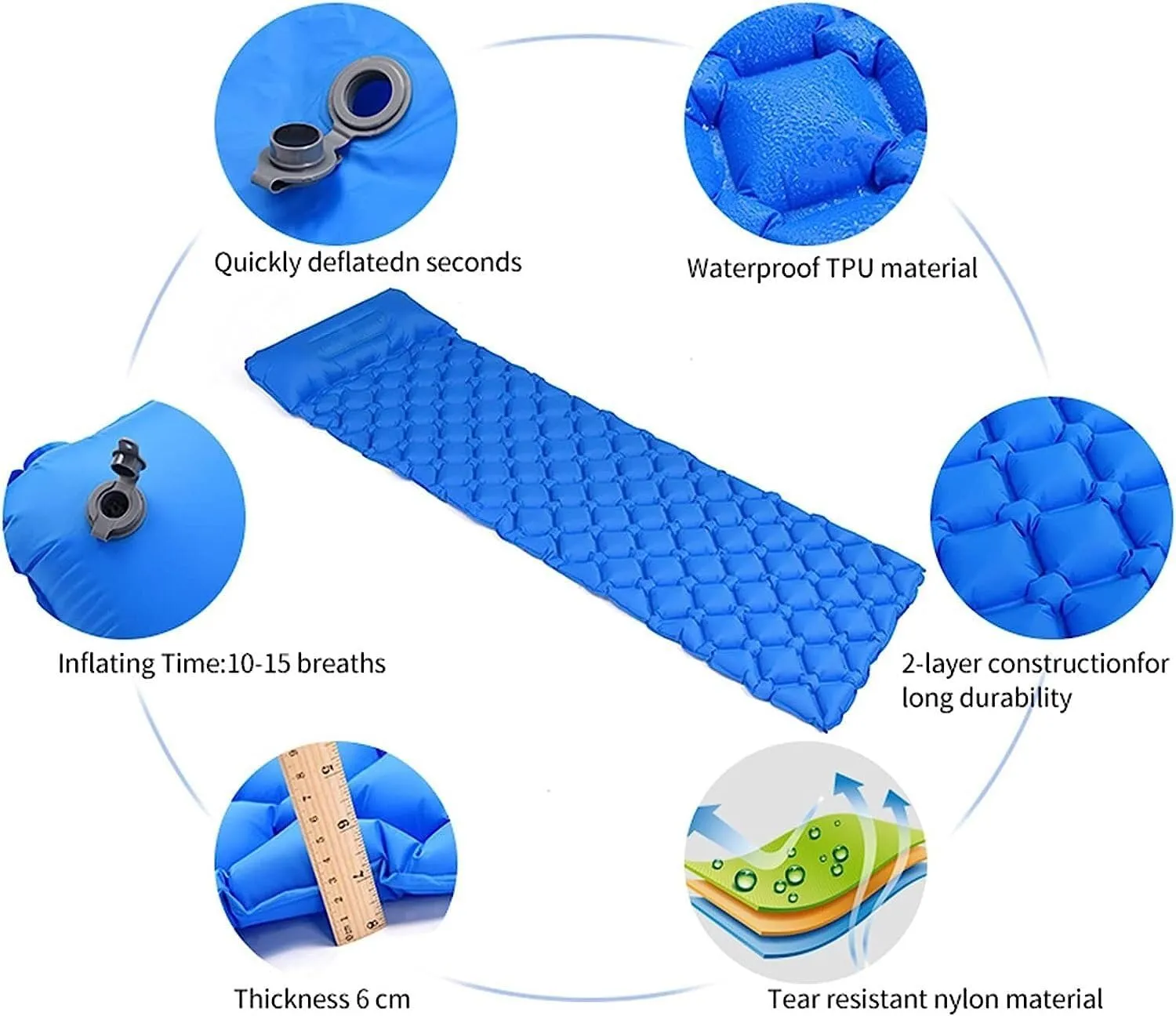 Camping Sleeping Pad Inflatable Air Mattresses Outdoor Mat Furniture Bed, Camping Sleeping Mat (Color : Orange)
