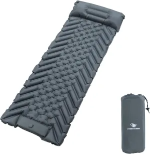 Camping Sleeping Pad, Inflatable Ultralight Camping Mat with Pillow, Built-in Foot Pump Air Mat for Traveling Tent Camping Hiking Backpacking (Gray)