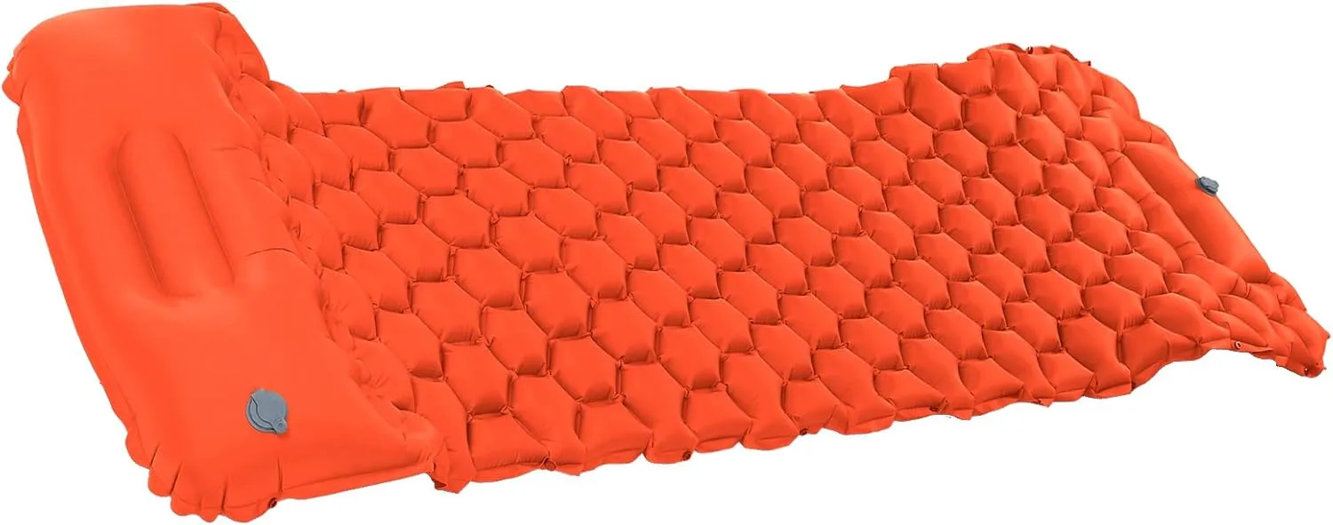 Camping Sleeping Pad Mat, Inflatable Cushion Mattress with 2 Way Valve, Sturdy 40D Nylon Fabric, TPU Laminate, for Tent Hiking Travel, Lightweight Compact (Orange)