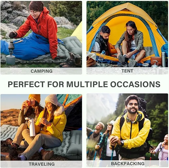 Camping Sleeping Pad, Ultralight Camping Mat with Pillow Built-in Foot Pump Inflatable Sleeping Pads Compact for Camping Backpacking Hiking Traveling - Gray
